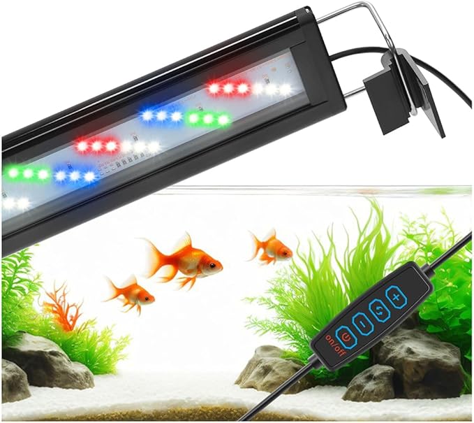 LED Aquarium Light Full Spectrum Fish Tank Light with Dimmer White Blue Red Green LEDs Fish Tank Light with Three Lighting Modes and Extendable Bracket for 24 Inch to 28 Inch Aquarium