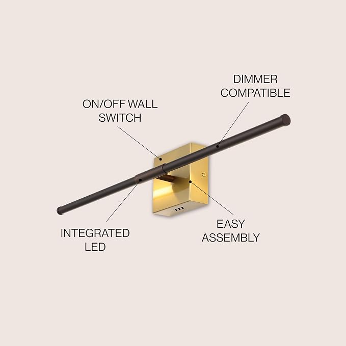 JONATHAN Y Makena 28" 1-Light LED Wall Sconce, Oil Rubbed Bronze/Brass Gold | Dimmable, Modern, Integrated 12W, Hardwired, Sleek Metal, Ambient, Bathroom Mirror, Bedroom, Hallway, Vanity Mount