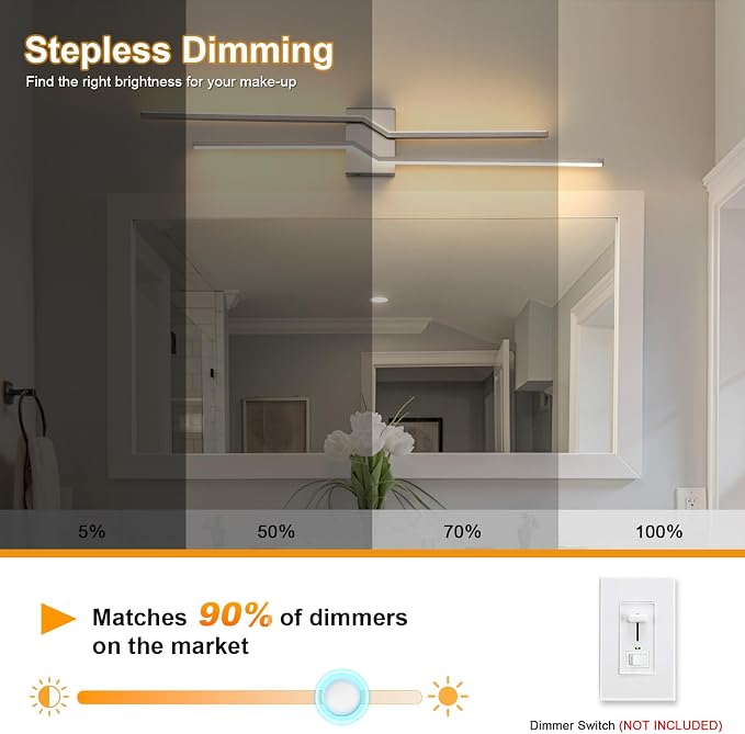 39.4 Inch Vnaity Lighting Led Bathroom Lights Over Mirror Brushed Nickel Dimmable 5CCT 36W Modern Bath Vanity Lights Bar Wall Sconces