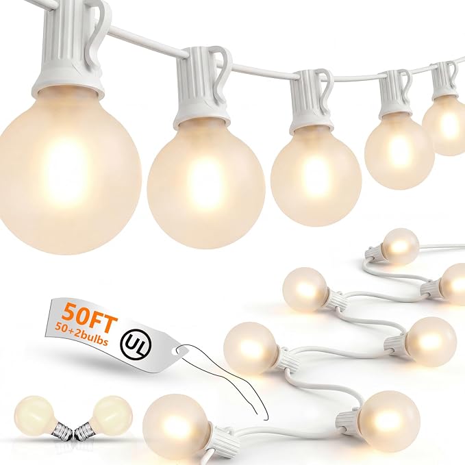 GOOTHY Outdoor LED String Lights, 50Ft with 52 Frosted White LED Globe Bulbs, Waterproof for Indoor/Outdoor Use, Perfect for Garden, Bistro, Pergola, Tents & Decorations, White