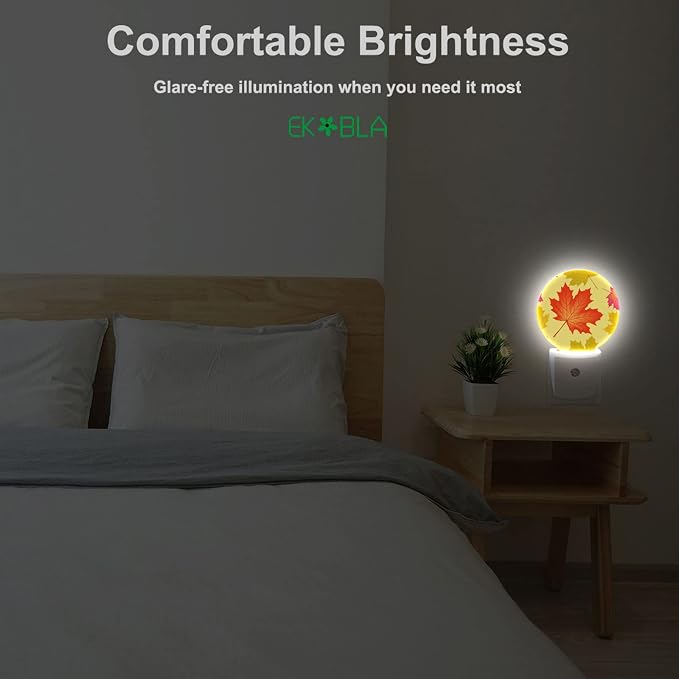 EKOBLA Maple Leaf Night Light, Autumn Fall Leaves Night Lights Plug Into Wall with Dusk to Dawn Sensor for Bedroom, Bathroom, Hallway and Fall Decor
