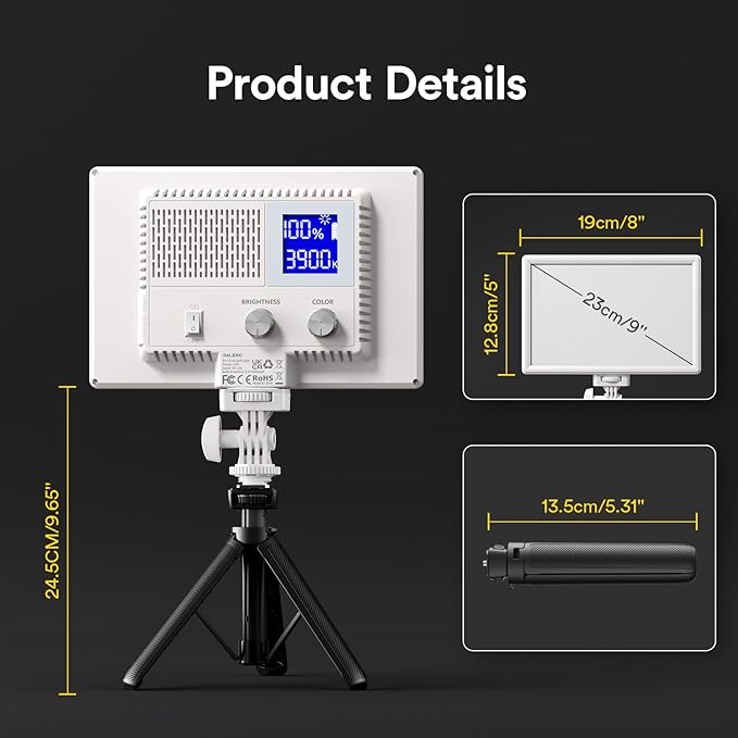 RALENO LED Video Light, White Camera Light for Pictures Video Recording with 4000mAh Battery Support Type-C USB Power Supply, CRI>95 2500K-6500K Photo Lights for Outdoor Photography Live Streaming