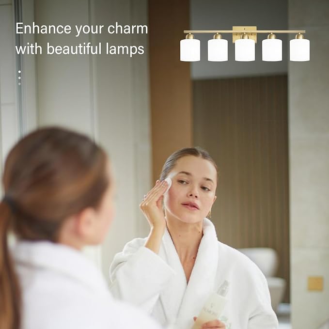 Bath Vanity Lights for Mirror, Restroom Lights Fixtures with Milky White Frosted Glass Shades,Bathroom Over Sink Light Fixtures, Bathroom Light Fixtures Over Mirror