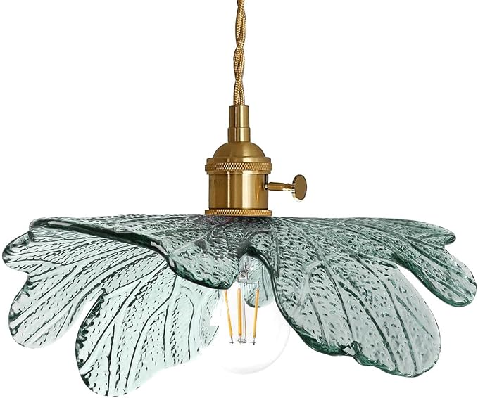 Hardwire Petal Glass Pendant Light Kitchen Island, Brass Chandelier | Hanging Light, Sculptural Art Glass, Unique, Vintage, Gold, Adjustable, Mid Century, Modern,Dining Room,Bedroom, High Ceiling