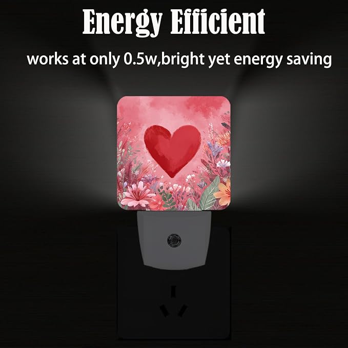 Red Love Hearts Night Light,Plug-in Nightlights Auto Sensor Night Lamp Dusk-to-Dawn Lamp Home Decor for Nursery Children Girls Boys