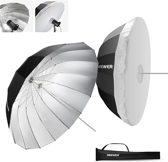 NEEWER 180cm Parabolic Reflective Umbrella Photography with Silver Interior, Soft Lighting with Diffuser Cover, Bag, Quick Folding for Studio Camera Shooting Monolight Flash,NS4U