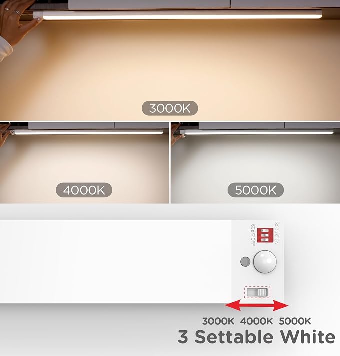 Under Cabinet Lighting Plug in 32 Inch, 120V Motion Sensor Lights Indoor, 3CCT 3000/4000/5000K, Aluminum Linkable Super Bright LED Counter Light with Timer for Kitchen, Closet, White, 2 Pack