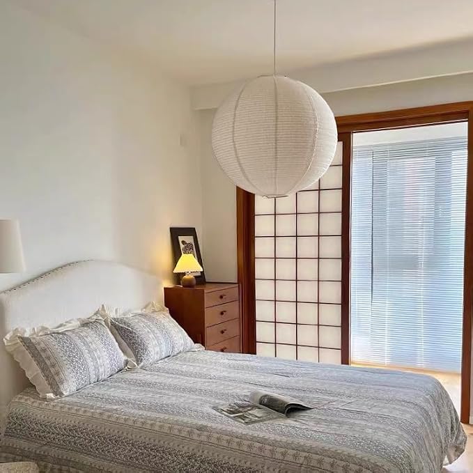 Large Hanging Lamp Shade 20INCH Can Replace Round Paper Lanterns Linen Pendant Light Handmade Hanging Lantern Minimalist Decorations Suitable For The Living Room, Hallway, Bedroom