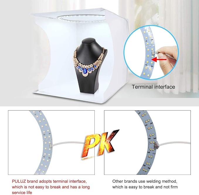 PULUZ Photo Studio Light Box, Portable Folding Photo Light Box with Ring Light and 6 Colors Backdrops,Light Box Photography for Small Size Products
