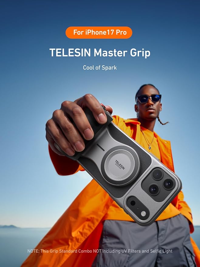 【for iPhone 17 Pro Only】 TELESIN Master Grip Kit, Magnetic Phone Camera Grip Kit Built-in 3200mAh Battery - Wireless Charging - Graphene Case for iPhone Cooling - DSLR Style Grip Handle Holder