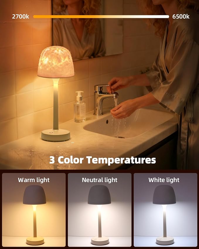 CHLORANTHUS Waterproof Shower Lamp, Ocean Wave Projector – Rechargeable Bathroom Night Light for Home Spa – 2-in-1 Cordless Table Lamp, 16 Colors Remote Touch Control – Relaxing Gifts Women & Kids
