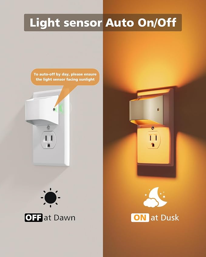 VOLISUN Amber Night Light, 4 Pack Up and Down LED Night Light with Dusk to Dawn Light Sensor, 1800K Night Lights Plug into Wall for Hallway, Bedroom, Bathroom, Kitchen White