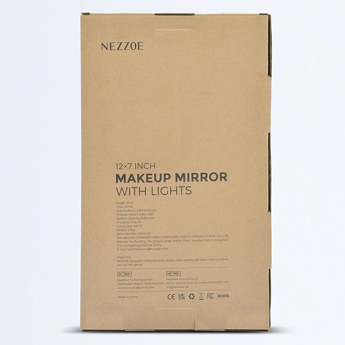 Lighted Makeup Mirror, Metal Table Mirror with Stand, 2000 mAh Rechargeable Vanity Mirror with 3 Colors and Brightness Adjustable, 12 Inch Light up Mirror