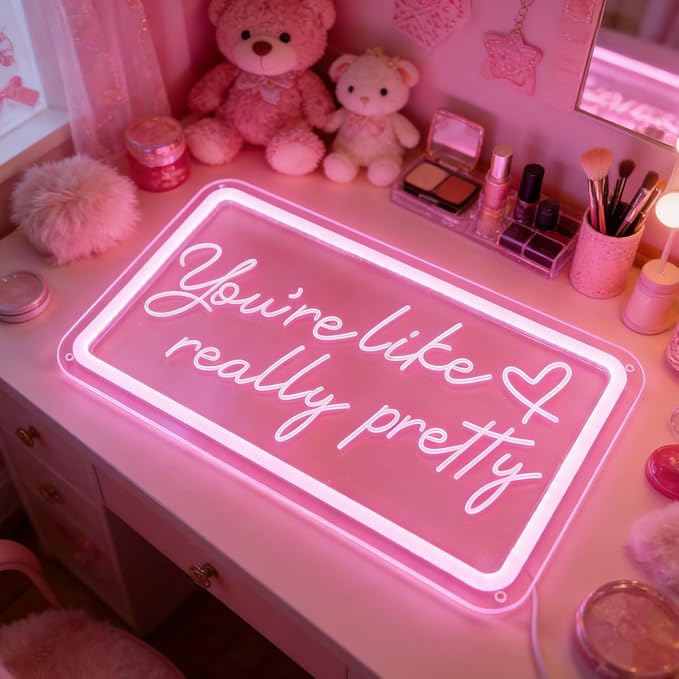You like really pretty Neon Sign for bedroom wall,Pink led sign for wall decor with USB Power and Dimmer Switch,15 * 9 inch neon signs for room decor
