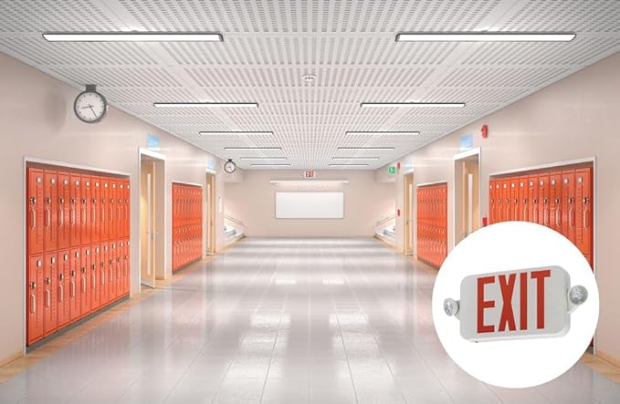 Lithonia Lighting Basics LED Exit Sign/Emergency Light Combo, Red/Green Switchable Exit Sign and Emergency Lights for Business, 2-Head Fixture, Round Lamp Heads, White (ECRG RD M6)