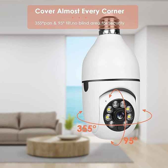 2PCS 360 Degree Security Cameras Wireless Outdoor, 2.4GHz & 5GHz WiFi Light Bulb Camera, 1080p Indoor for Home Camera System, Motion Detection, Two-Way Audio (2PCS)