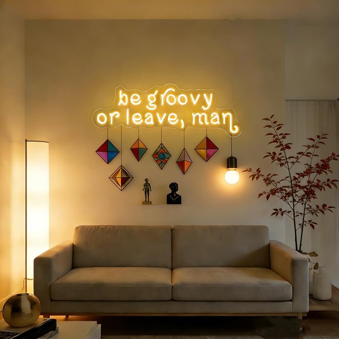 Be Groovy or Leave Man Warm White Led Neon Signs for Wall Decor Party Background Wall Bar Wedding Business Logo Internet Cafe Dance Studio Game Room Housewarming Gifts