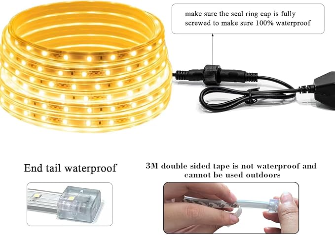 20FT Warm White Rope Lights Outdoor, 12V IP65 Waterproof Led Rope Lights Indoor Cuttable, Flexible Led Strip Lights Cuttable Plug-in for Patio Deck Bedroom Kitchen Bedroom Christmas