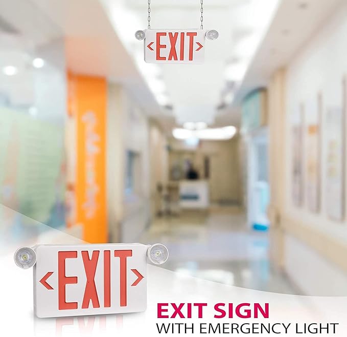 OSTEK 2 Pack Red LED Exit Sign with Emergency Lights, Two Adjustable Head Emergency Exit Lights with Battery Backup, Dual LED Lamp ABS Fire Resistance UL-Listed 120-277V