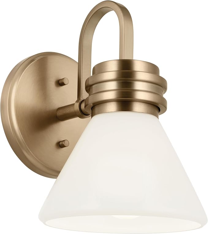 Kichler Farum 9.5 Inch 1 Light Wall Sconce with Opal Glass in Champagne Bronze, for Fireplace, Kitchen, Bedroom, Hallway, or Vanity, (7.25" W x 9.5" H), 55153CPZ