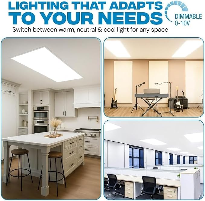 10 Pack 2x4 LED Flat Panel Light for Drop Ceiling, 9360lm Selectable 30W/40W/50W/60W/72W, Color Temperature 3000K/3500K/4000K/5000K/6500K, 0-10V Dimmable, 120-277V, ETL