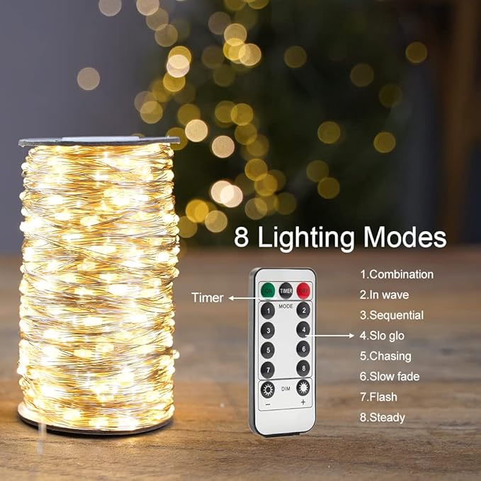 660FT Extra Long Fairy Lights Plug in 2000 LED Silver Wire Outdoor Waterproof LED String Lights with Remote for Living Bed Room, Backyard, Patio, Garden, Porch, Christmas Tree