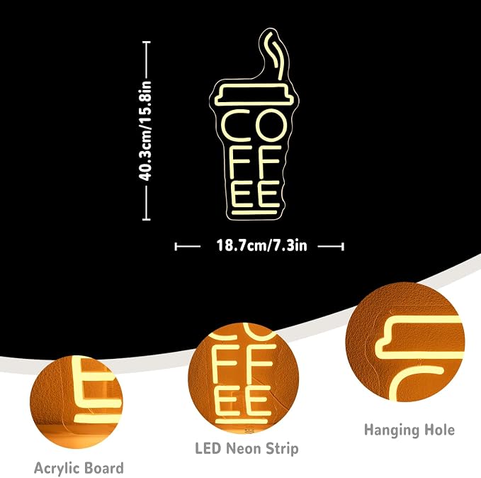 Coffee Cup Neon Sign for Wall Decor Cafe Neon Light Coffee Mug Led Signs Warm White Neon Light Up Sign for Cafe Milk Tea Shop Mall Decoration