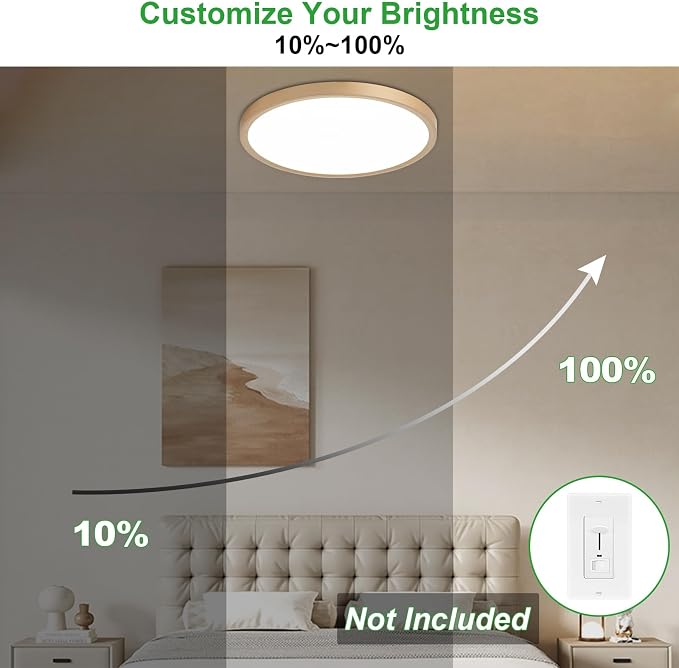 LED Flush Mount Ceiling Light: 12 inch 1Pack Super Slim Dimmable & 5CCT (2700-6500K) Kitchen Lighting Fixtures Ceiling - 24W Gold Low Profile Ceiling Lamp for Bedroom Garage Hallway
