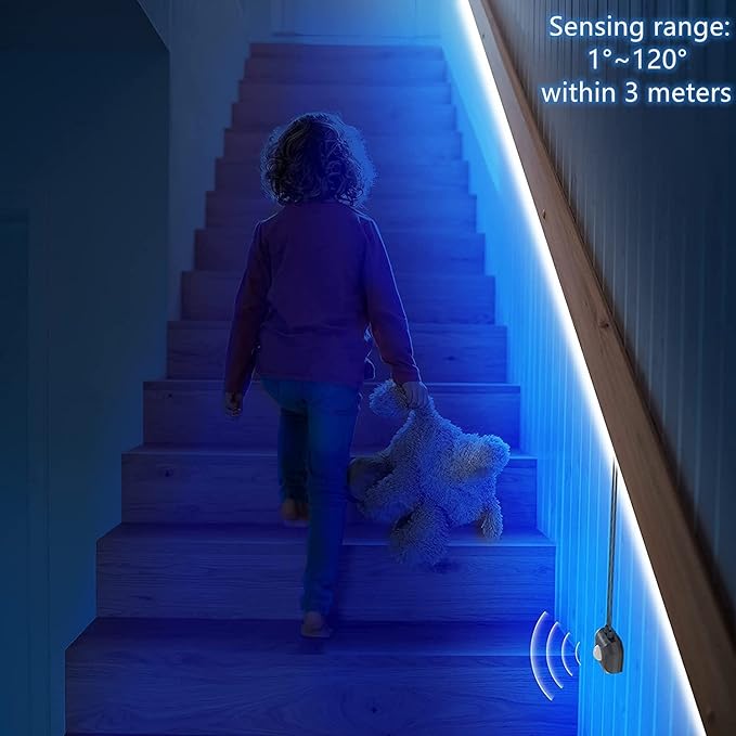 Motion Activated Under Bed Lights, 2x9.84ft 5050 RGB Color Changing LED Strip Lights with Sensor, APP Control and Music Sync, Dimmable Night Light for Bedroom Stair Christmas Decor