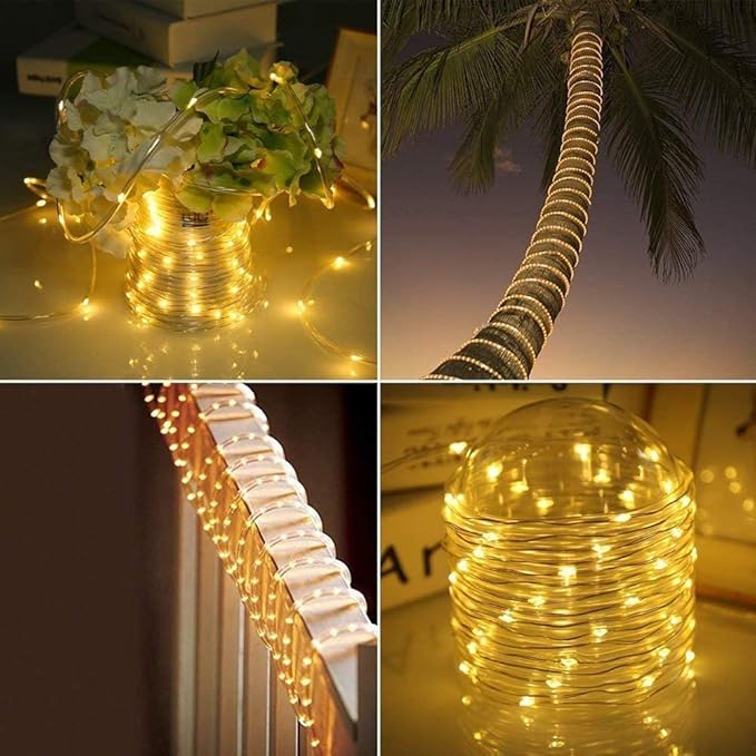 LiyuanQ 300 LED Solar Rope Lights Outdoor 99 FT Bright Solar Garden String Lights Durable 8 Modes Outdoor Fairy Lights Waterproof Solar Garden Decorative Lights for Fence Patio Decor (Warm)