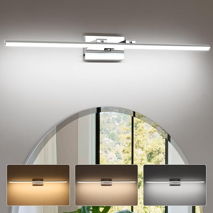 LED Bathroom Vanity Light, Modern Bathroom Light Fixture Over Mirror (3000K/4000K/6000K, Dimmable), Vanity Light Bar with Angle Adjustable, 40 Inch, Chrome