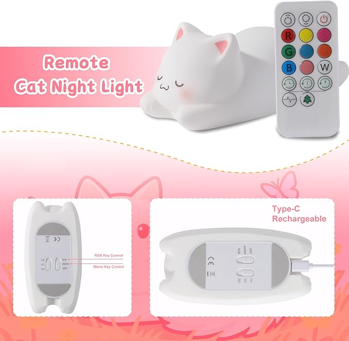 ZKLiLi Night Light for Kids Lamp, 16 Colors Lamp Cute, Dimmable Baby Night Lights for Nursery,Silicone Rechargeable Nightlight for Kids Room, Kawaii Room Decor (miyan-pamao-Remote)