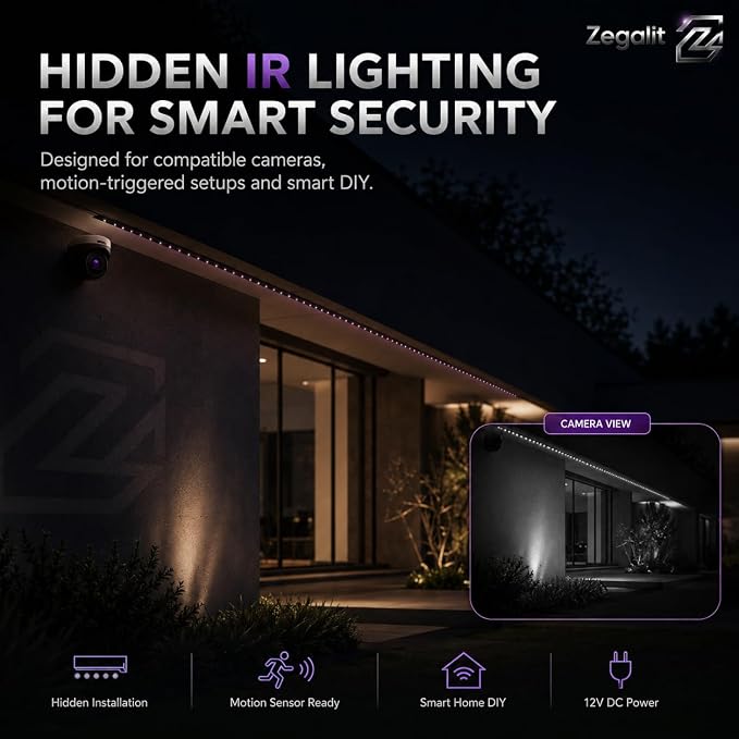 940nm IR Illuminator LED Strip Light, 600 LEDs High Density Infrared Tape (SMD 2835), Zero Glow Invisible Night Vision for Covert Security Camera, Wildlife, VR Tracking, 16.4ft/5m 12V