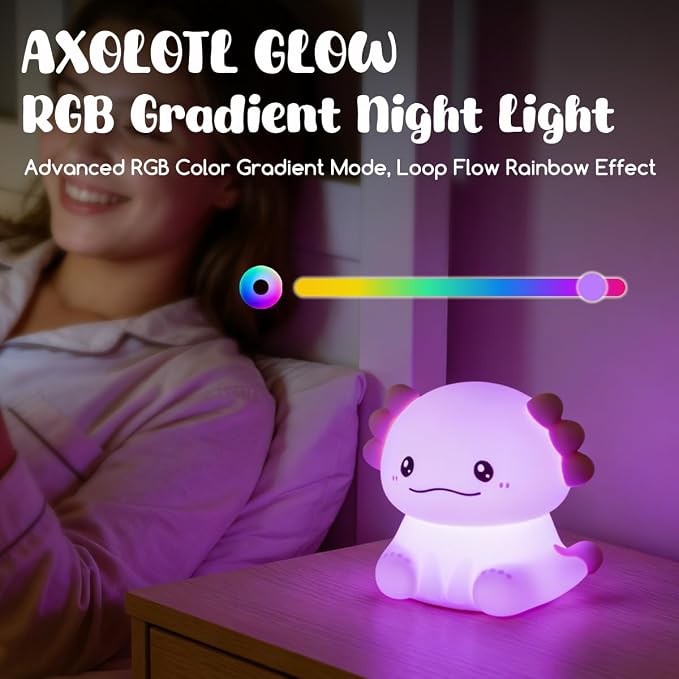 LEDHOLYT Cute Axolotl Night Light for Kids, 3 Adjustable Brightness Levels & 6 White Noise Sounds,Rechargeable Variable Color Axolotl lamp Gifts,Cute Room Decor Night Light for Kids Girls Boys