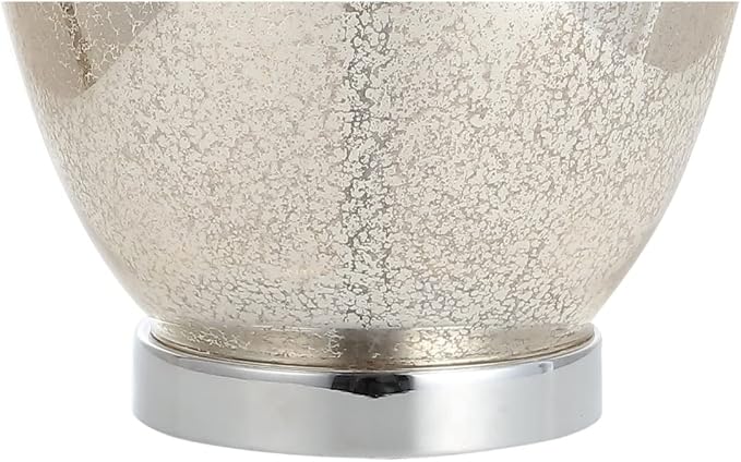 JONATHAN Y Hughes 31" Glass Table Lamp, Mercury Silver/Ivory | Contemporary Urn Bedside Lighting for Living Room, White Linen Drum Shade, Chrome Metal Base, LED Bulb Included