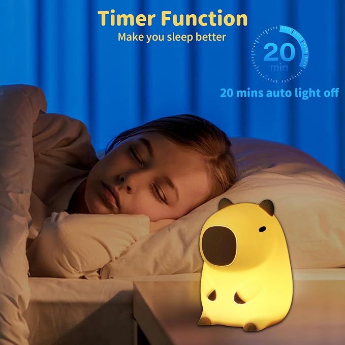 Led Cute Capybara Night Light, Dimmable Nursery Kawaii Lamps, Super Squishy Silicone USB Rechargeable Touch Control Night Lamp for Kids Adults, Used for Camping Party Room Decor (Capybara)