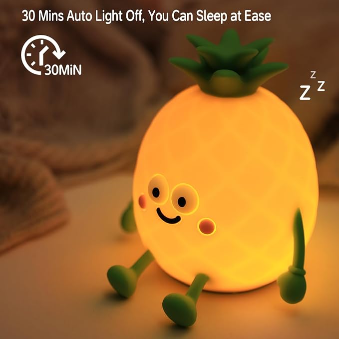 Led Cute Pineapple Night Light, 7 Colors Dimmable Bedside Lamp, Touch Control Night Lamp with Timer for Kids Adults, Used for Camping Party Room Decor (Pineapple)