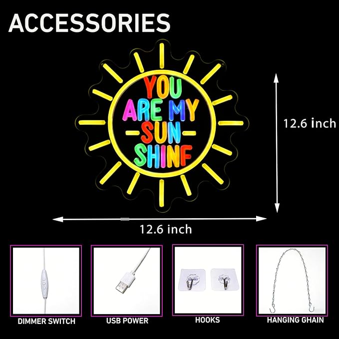 You Are My Sunshine Neon Sign for Bedroom Wall Decor, Dimmable Colorful LED Neon Light, USB Powered Neon Light for Kids Room Living Room Party Home Decoration Gift