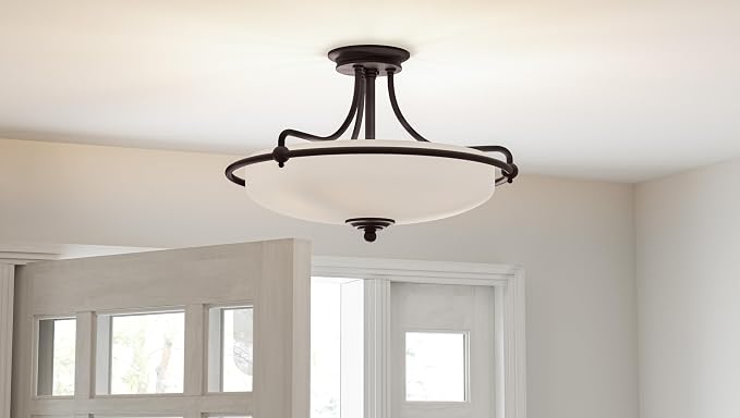 Quoizel Griffin 21" Semi-Flush Mount Ceiling Light, Palladian Bronze | 4-Light, Opal Etched Glass, ETL Damp Rated, Transitional Style