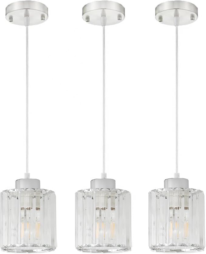 Silver 3-Pack Pendant Lighting for Kitchen Island, Hanging Light Fixture for Ceiling, Farmhouse Dining Room Lights for Bedroom, Hallway, Kitchen Island Lighting, E26 Base, Bulbs Not Included
