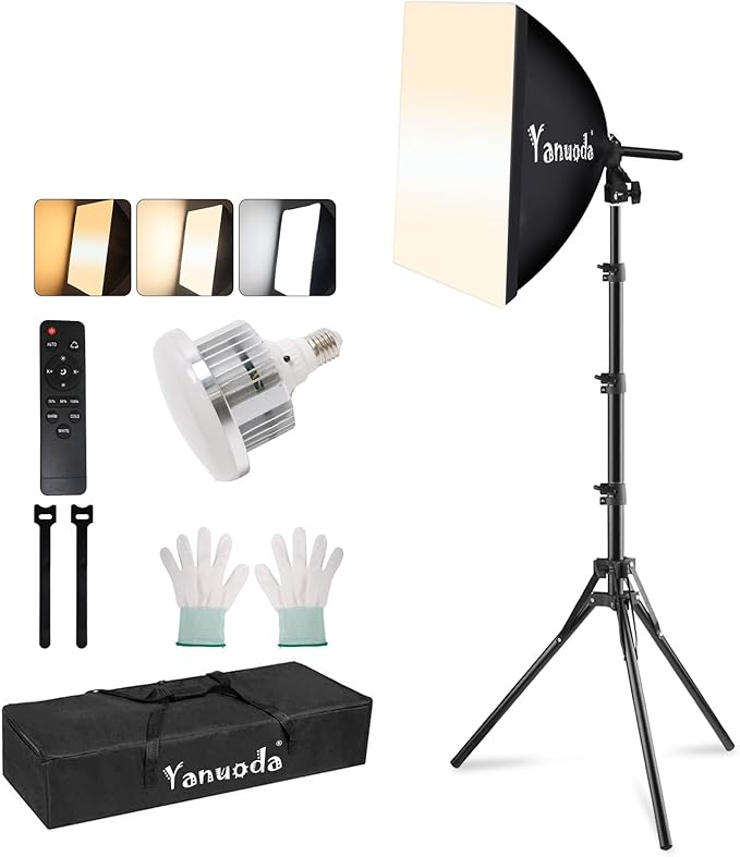 Softbox Photography Lighting Kit with Telecontrol, 16"x16" Softbox Light Kit, 95W 3000K-7500K LED Bulb(CRI 97 & TLCI 97), Soft Box Lights for Video Recording/Live Streaming/Photography
