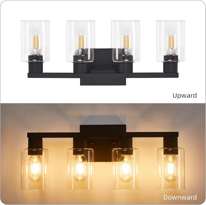 Black Vanity Lights for Bathroom 4 Light Bathroom Vanity Light Classic Bathroom Lighting Fixtures Over Mirror Farmhouse Vanity Lights with Clear Glass Shade