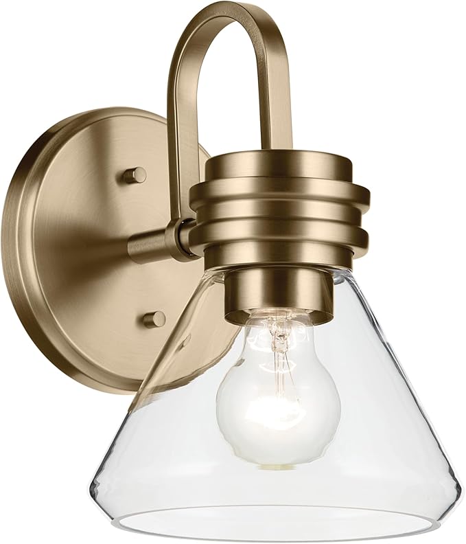 Kichler Farum 1-Light Bathroom Wall Light, Champagne Bronze | Modern wall light with clear glass for bathroom mirrors and powder rooms (7.25" x 9.5"), 55153CPZCLR