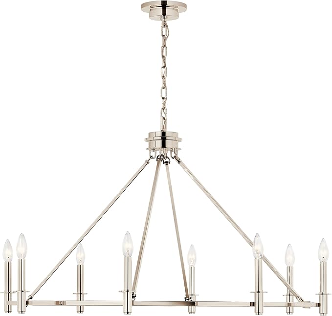 KICHLER Carrick 8-Light Chandelier, Updated Traditional Light in Polished Nickel, Sloped Ceiling Compatible, for Dining Room, Office, Foyer or Bedroom (23.7" x 40.75"), 52706PN