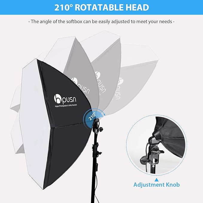 HPUSN Softbox Lighting Kit 2x76x76cm Professional Continuous Studio Photography Photo Studio Equipment with 2pcs E27 Socket 85W 6500K LED Bulbs for Portrait and Product Shooting