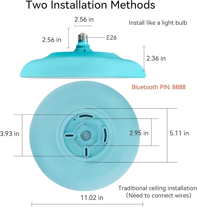 Sky Blue Waterproof LED Flush Mount Ceiling Light Fixture,with Bluetooth Speaker,11 Inch,18 watt,Dimmable Music Lamp,RGB Color Changing Light with Remote Control,for Bathroom,Shower,Bedroom