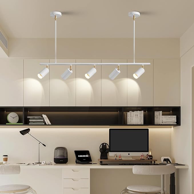 5-Light LED Track Lighting Kit White Track Light Flexibly Rotatable Light Head Modern Spot Lighting for Kitchen Living Room Dining Room Bedroom Closet Bar