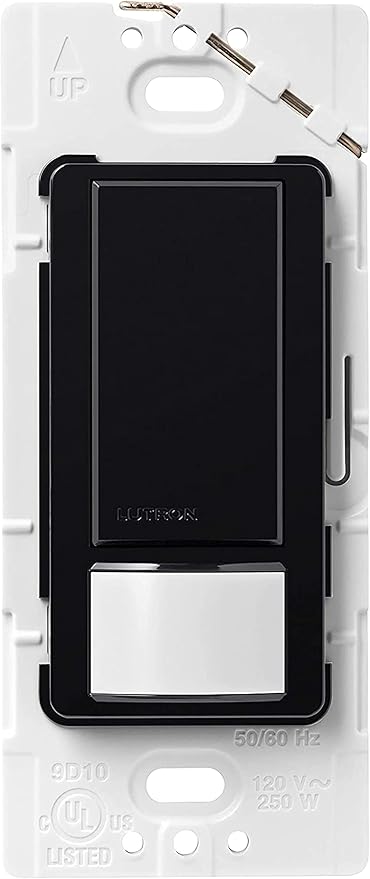 Lutron Maestro Motion Sensor Light Switch Indoor for Bathroom, Garage, Laundry Room, Any Bulbs, Occupancy Vacancy Sensor, Single-Pole, MS-OPS2-BL, Black