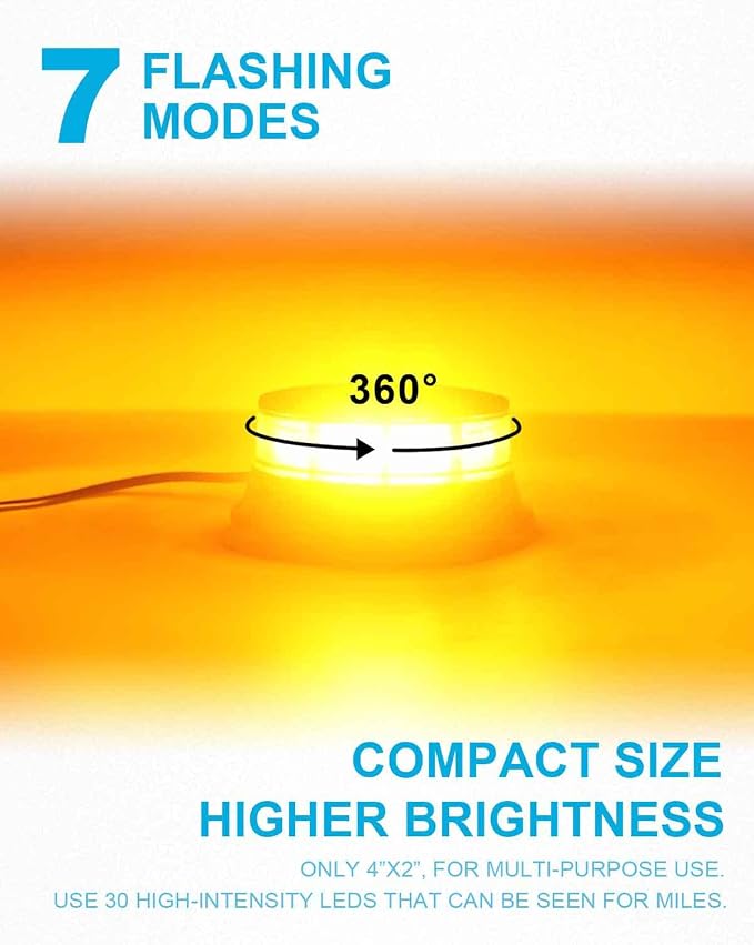 Agrieyes W16S Amber LED Beacon Lights, Emergency Strobe | Warning/Strobe Flashing, for Vehicle