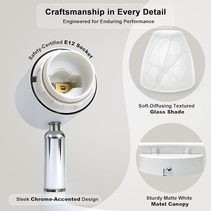 HiBay 6-Light Track Lighting White, Flexible Ceiling Fixture w/Glass Shade | Modern Flush Mount Track Spot Lights Indoor for Kitchen, Living Room, Dining Room, E12 Base, No Bulbs